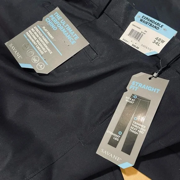 Savane Men's Black Performance Chino Pants 48x34 - Picture 5 of 5